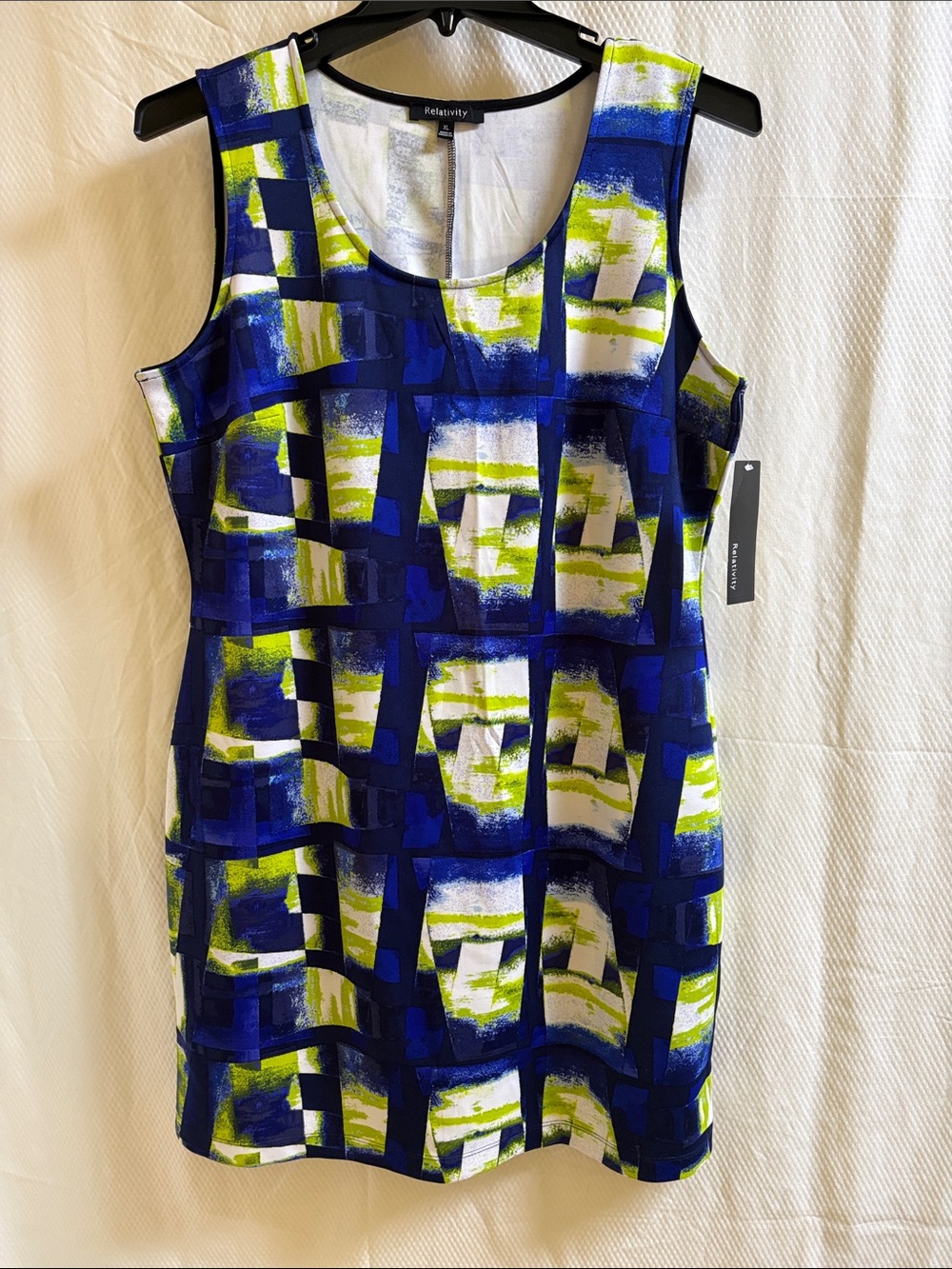 Relativity Blue & Lime Abstract Sheath Dress Size XL NWT’s